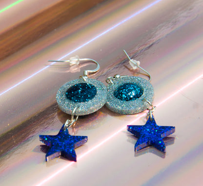 Blue Glitter Star & Circle Resin Earrings – Stainless Steel Hooks - J & I Vision