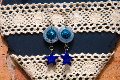 Blue Glitter Star & Circle Resin Earrings – Stainless Steel Hooks - J & I Vision