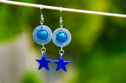 Blue Glitter Star & Circle Resin Earrings – Stainless Steel Hooks - J & I Vision