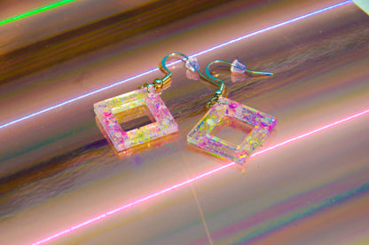 Pink & Yellow Holographic Glow-in-the-Dark Diamond Earrings - J & I Vision