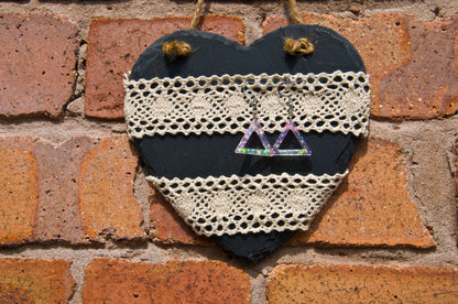 Pink and Yellow Iridescent Glow-in-the-Dark Triangle Earrings - J & I Vision