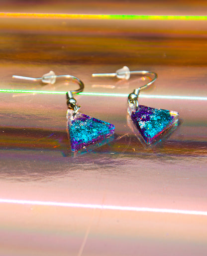 Teal & Purple Glitter Triangle Resin Earrings - J & I Vision