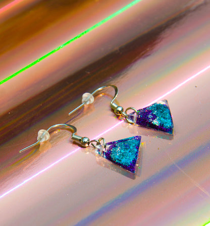 Teal & Purple Glitter Triangle Resin Earrings - J & I Vision