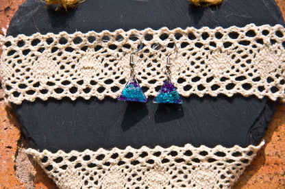 Teal & Purple Glitter Triangle Resin Earrings - J & I Vision