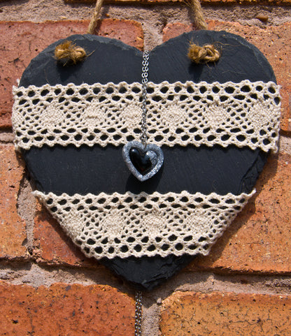 Black & Silver Glitter Heart Resin Necklace – Stainless Steel Chain - J & I Vision