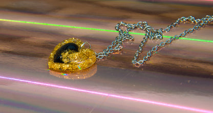 Black & Gold Glitter Heart Resin Necklace – Stainless Steel Chain - J & I Vision