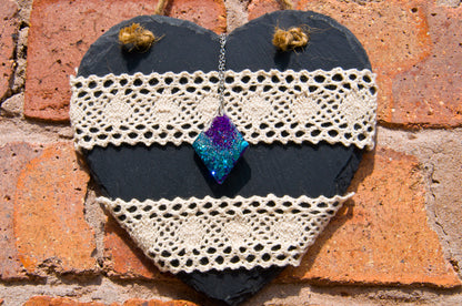 Purple & Teal Glitter Diamond Resin Necklace – Stainless Steel Chain - J & I Vision