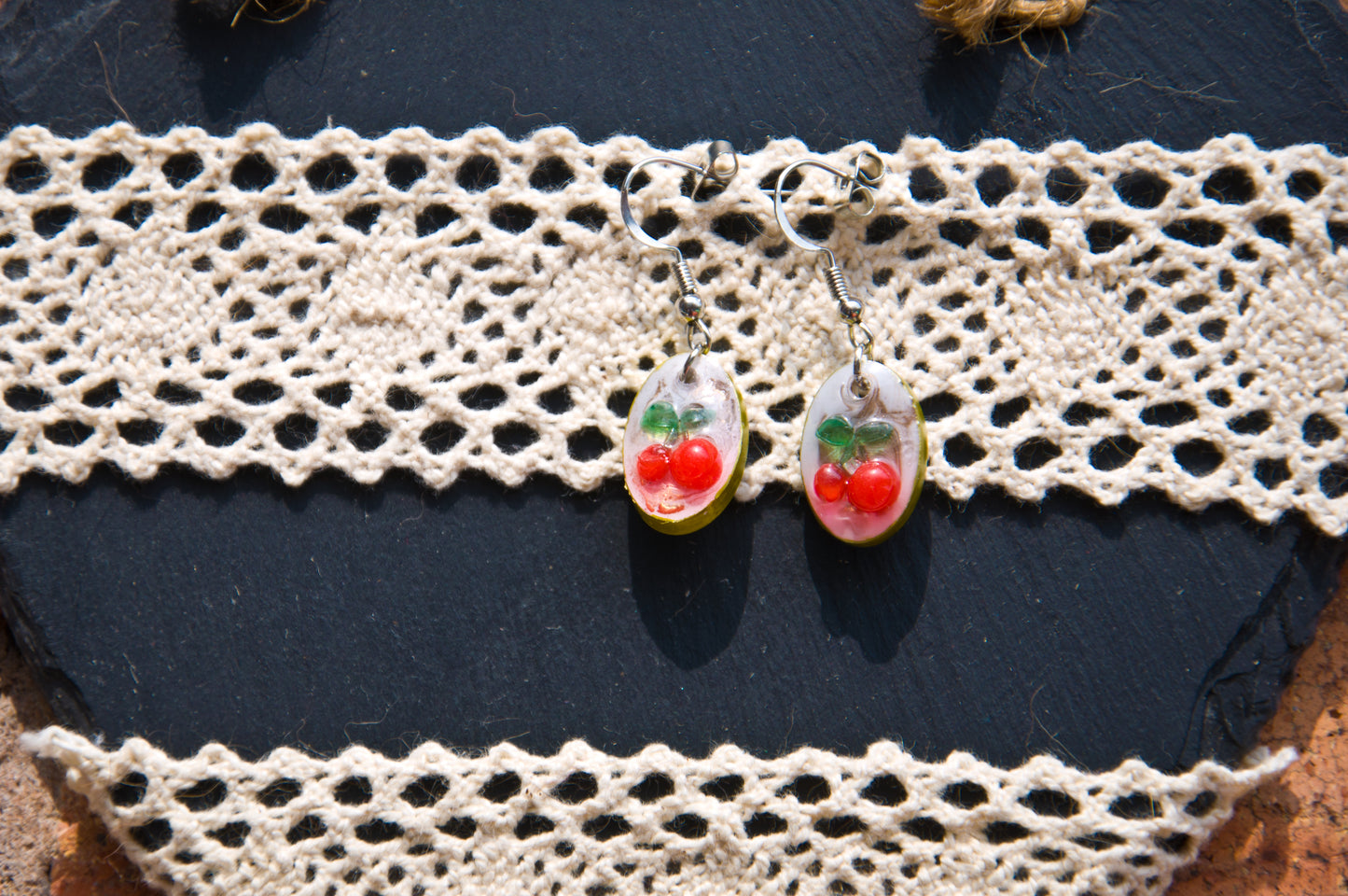 Cherry Resin Drop Earrings – Stainless Steel Hooks