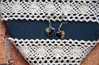 Black & Gold Glitter Heart Resin Earrings – Stainless Steel Hooks - J & I Vision