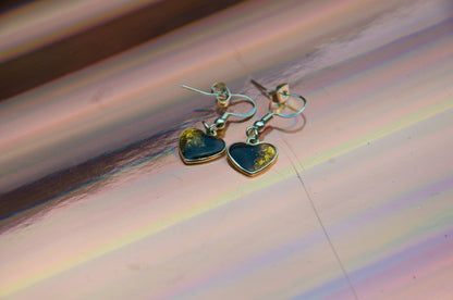 Black & Gold Glitter Heart Resin Earrings – Stainless Steel Hooks - J & I Vision