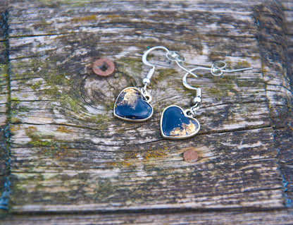 Black & Gold Glitter Heart Resin Earrings – Stainless Steel Hooks - J & I Vision