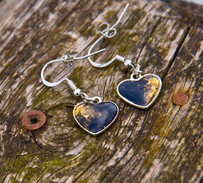 Black & Gold Glitter Heart Resin Earrings – Stainless Steel Hooks - J & I Vision