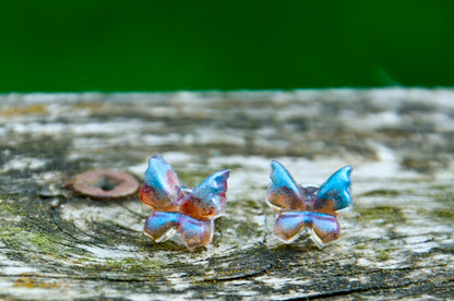 Blue & Pink Butterfly Resin Stud Earrings - J & I Vision