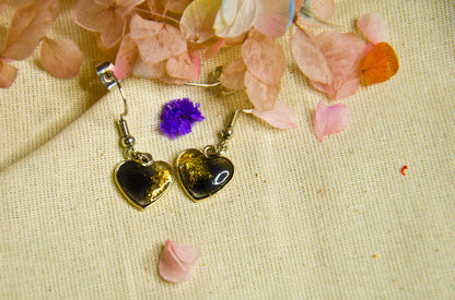 Black & Gold Glitter Heart Resin Earrings – Stainless Steel Hooks - J & I Vision