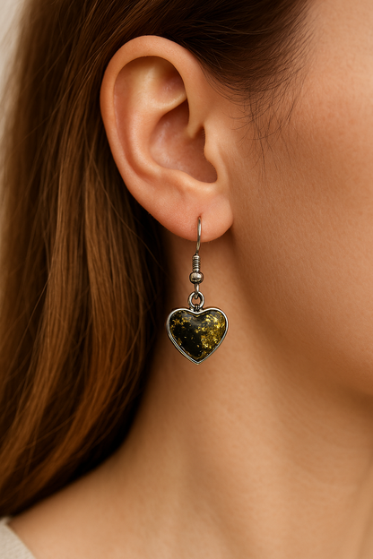 Black & Gold Glitter Heart Resin Earrings – Stainless Steel Hooks - J & I Vision