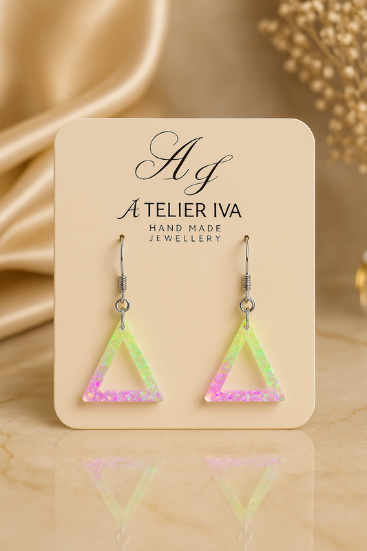 Holographic Glow-in-the-Dark Triangle Resin Earrings – Stainless Steel Hooks