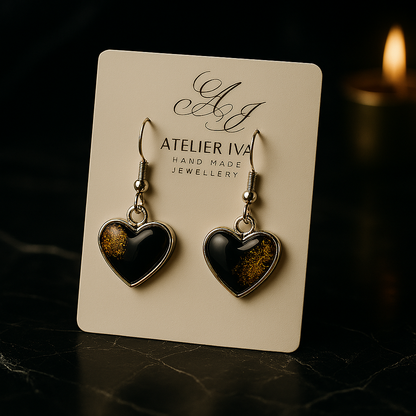 Black & Gold Glitter Heart Resin Earrings – Stainless Steel Hooks - J & I Vision
