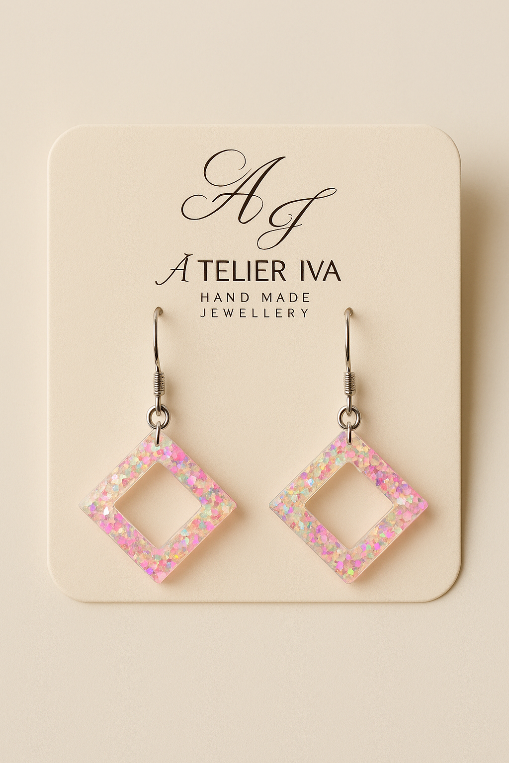 Pink & Yellow Holographic Glow-in-the-Dark Diamond Resin Earrings – Stainless Steel Hooks