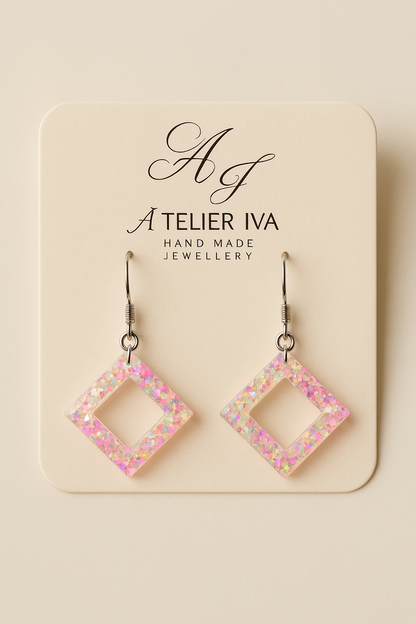 Pink & Yellow Holographic Glow-in-the-Dark Diamond Earrings - J & I Vision