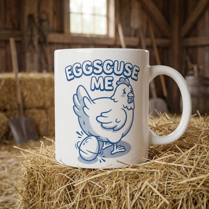 250ml Ceramic White Mug - Funny Chicken 'Eggscuse Me' Design