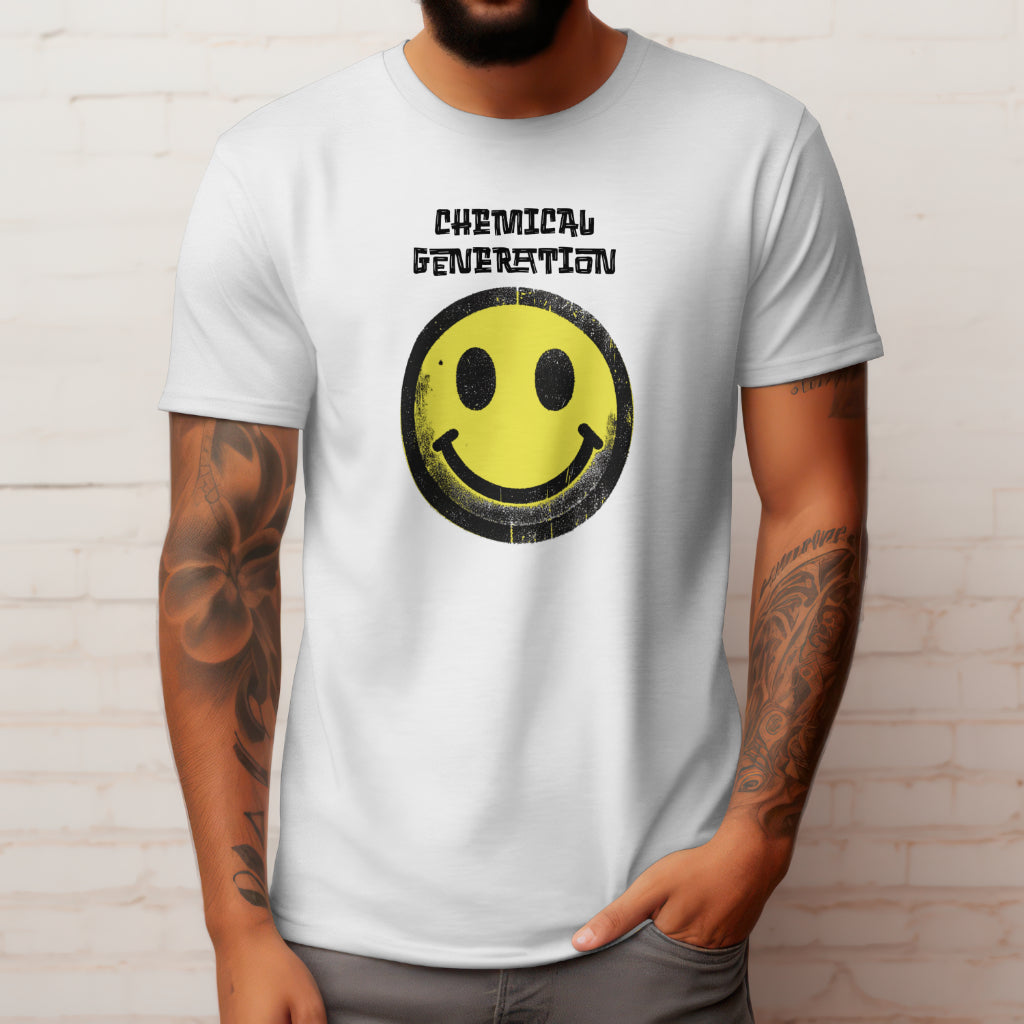 Yellow face unisex t-shirt for ravers. Different designs - Chemical generation / S - T-shirt