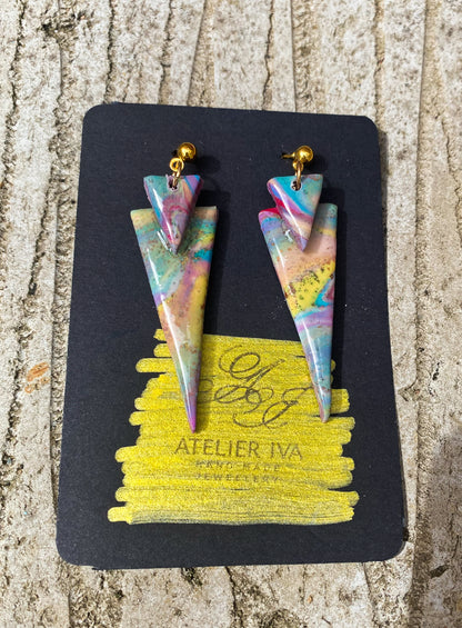 Pastel Rainbow Marble Triangle Spike Stud Earrings - J & I Vision
