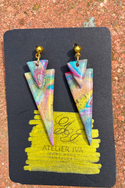 Pastel Rainbow Marble Triangle Spike Stud Earrings - J & I Vision
