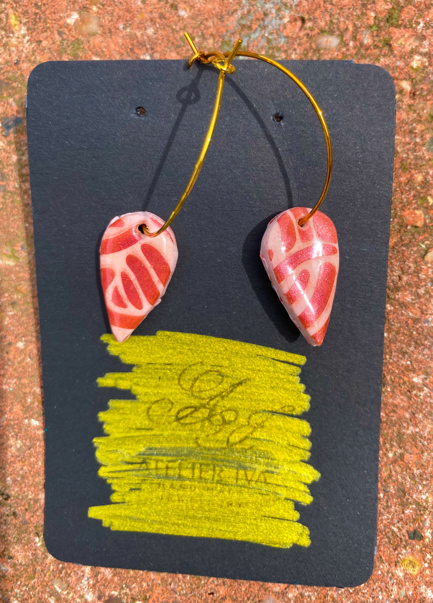 Red & Pink Swirl Heart Hoop Earrings – Handmade Polymer Clay