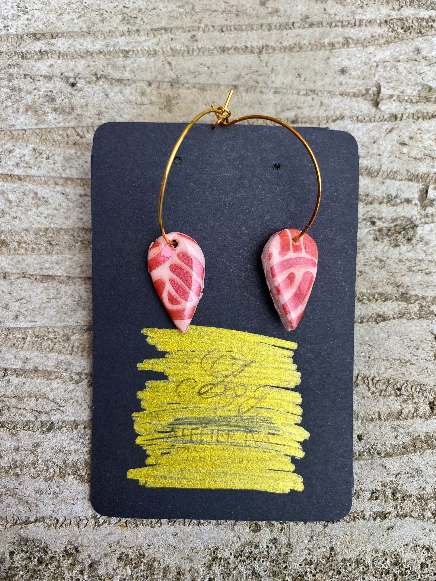 Red & Pink Swirl Heart Hoop Earrings – Handmade Polymer Clay