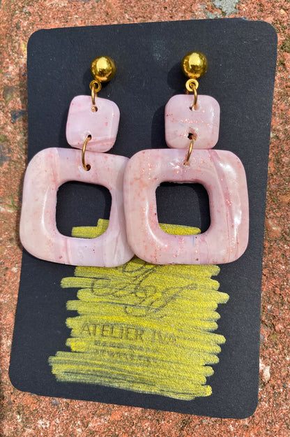 Blush Pink Marble Square Drop Stud Earrings - J & I Vision