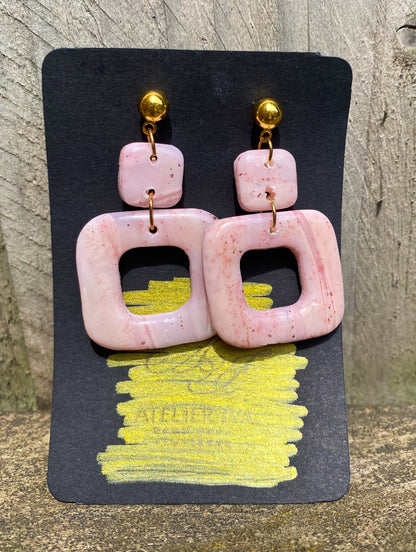 Blush Pink Marble Square Drop Stud Earrings - J & I Vision
