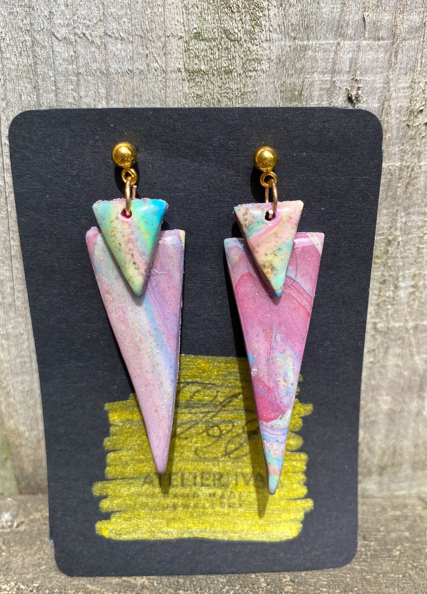 Lilac & Pink Marble Double Triangle Spike Stud Earrings