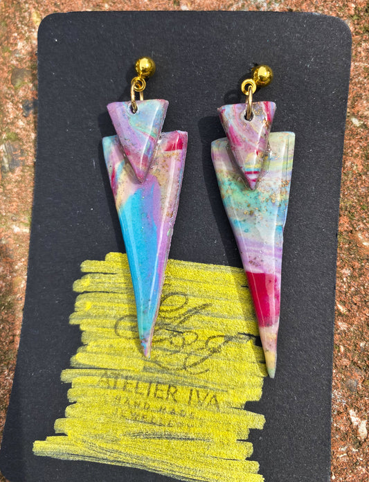 Pastel Multicolour Marble Triangle Spike Stud Earrings Clay