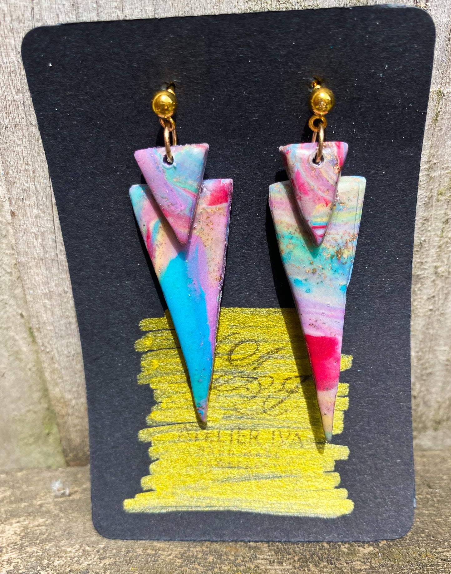 Pastel Multicolour Marble Triangle Spike Stud Earrings Clay