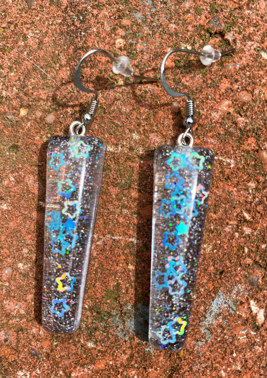 Holographic Star Glitter Rectangle Bar Drop Earrings
