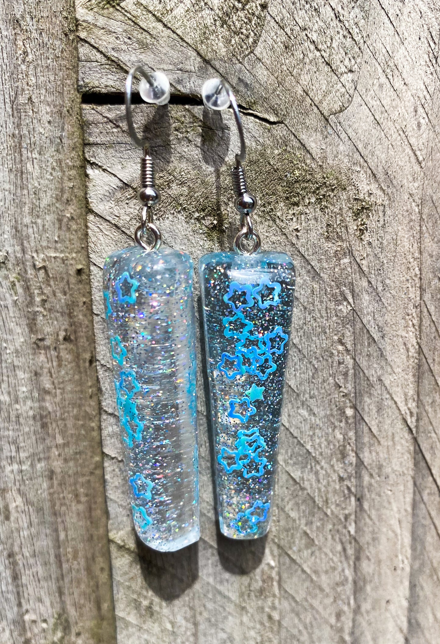 Holographic Star Glitter Rectangle Bar Drop Earrings