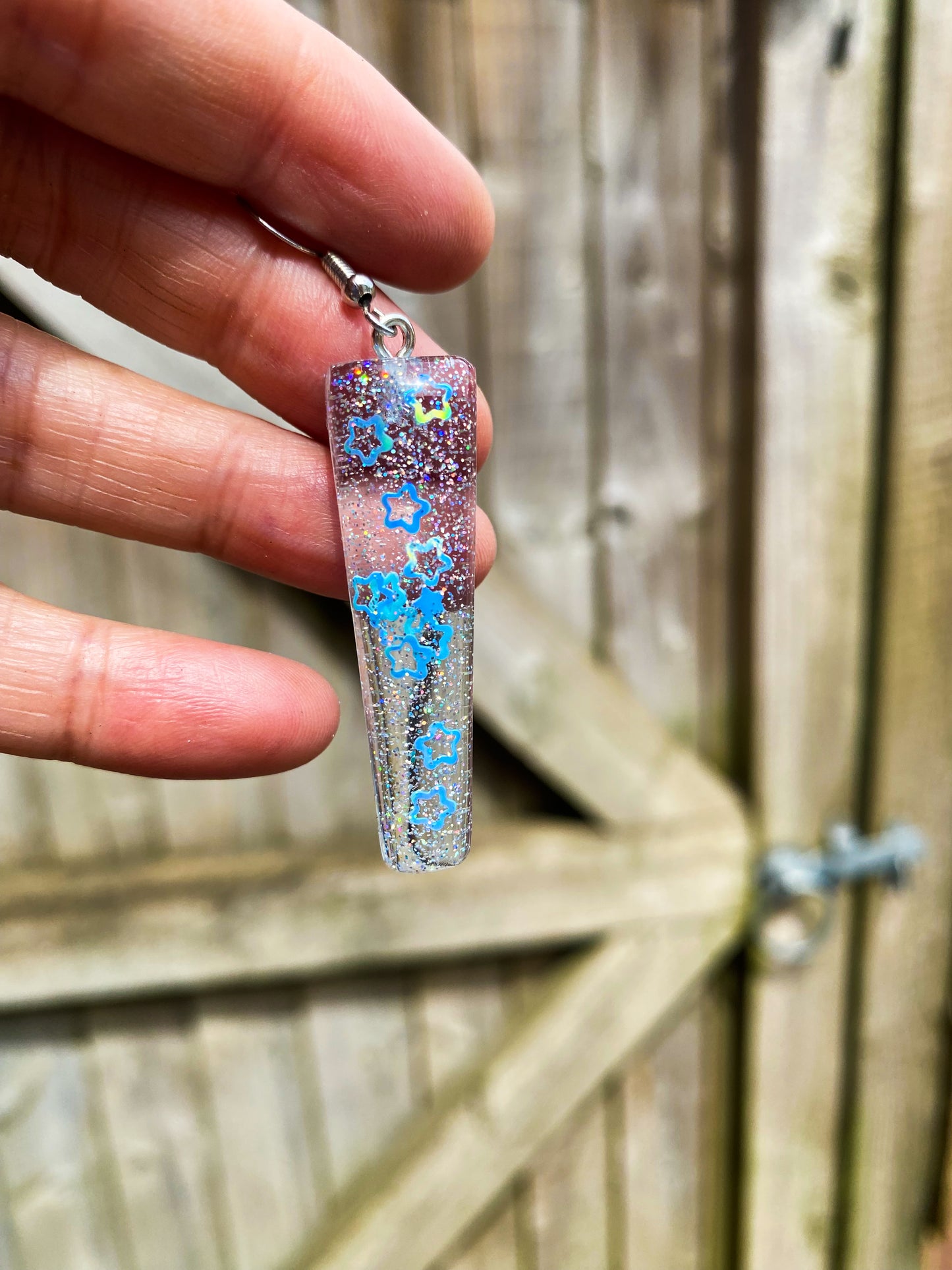 Holographic Star Glitter Rectangle Bar Drop Earrings
