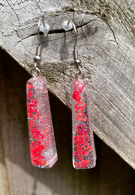Neon Heart Glitter Rectangle Bar Drop Earrings – Handmade Resin