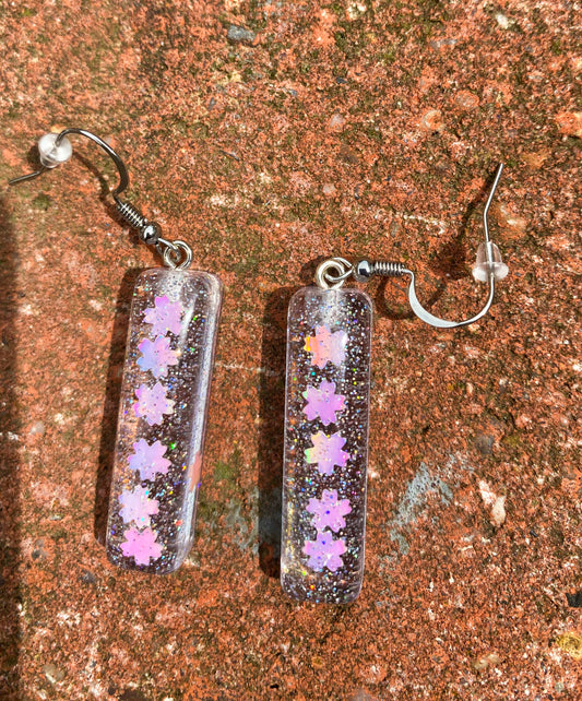 Iridescent Pastel Star Glitter Rectangle Bar Drop Earrings