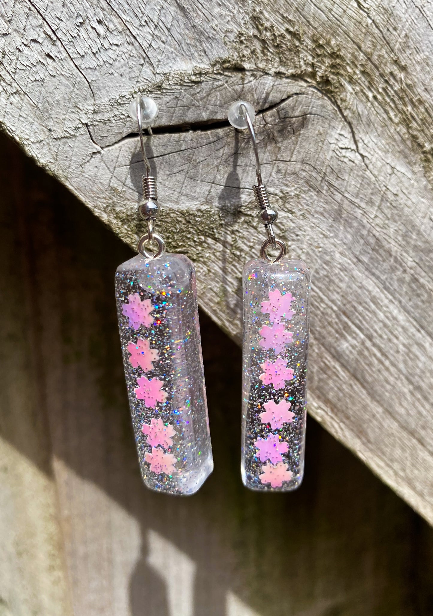 Iridescent Pastel Star Glitter Rectangle Bar Drop Earrings