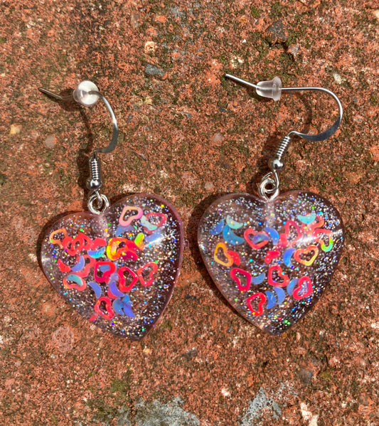 Heart Confetti Glitter Heart Drop Earrings Medium