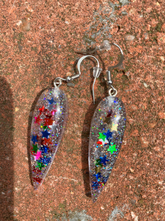 Multicolour Star Confetti Long Teardrop Drop Earrings