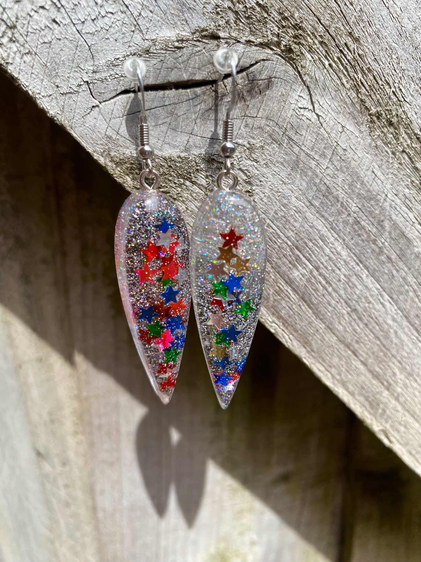 Multicolour Star Confetti Long Teardrop Drop Earrings