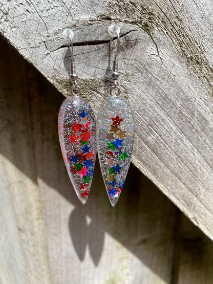 Multicolour Star Confetti Long Teardrop Drop Earrings - J & I Vision
