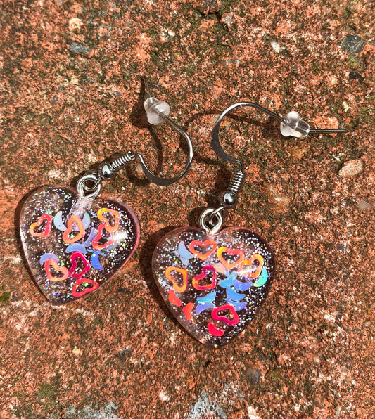 Blush Pink Multicolour Heart Confetti Small Drop Earrings