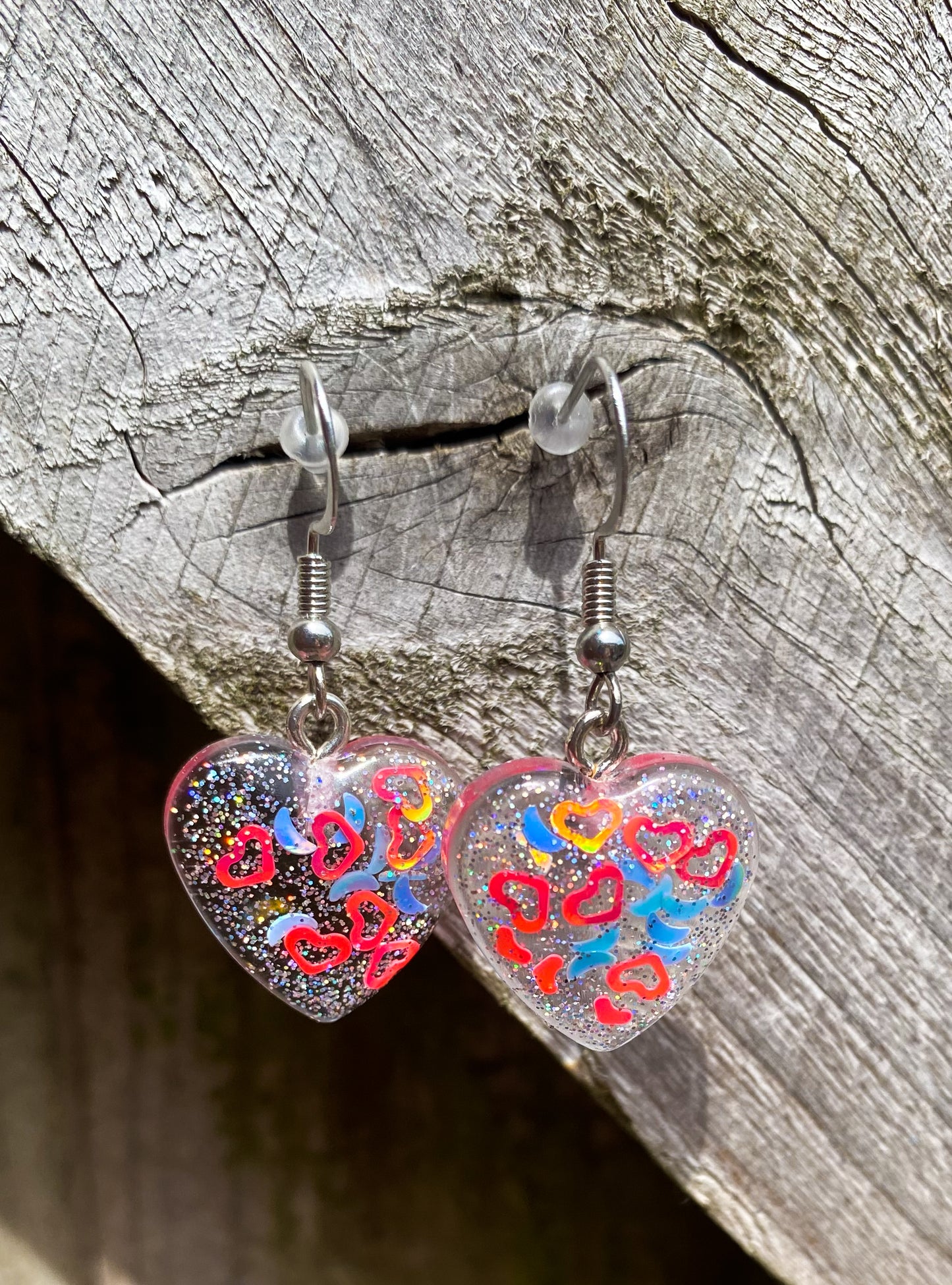 Blush Pink Multicolour Heart Confetti Small Drop Earrings
