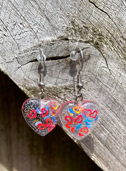 Blush Pink Multicolour Heart Confetti Small Drop Earrings - J & I Vision