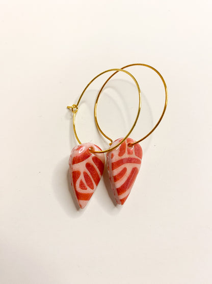 Red & Pink Swirl Heart Hoop Earrings – Handmade Polymer Clay - J & I Vision