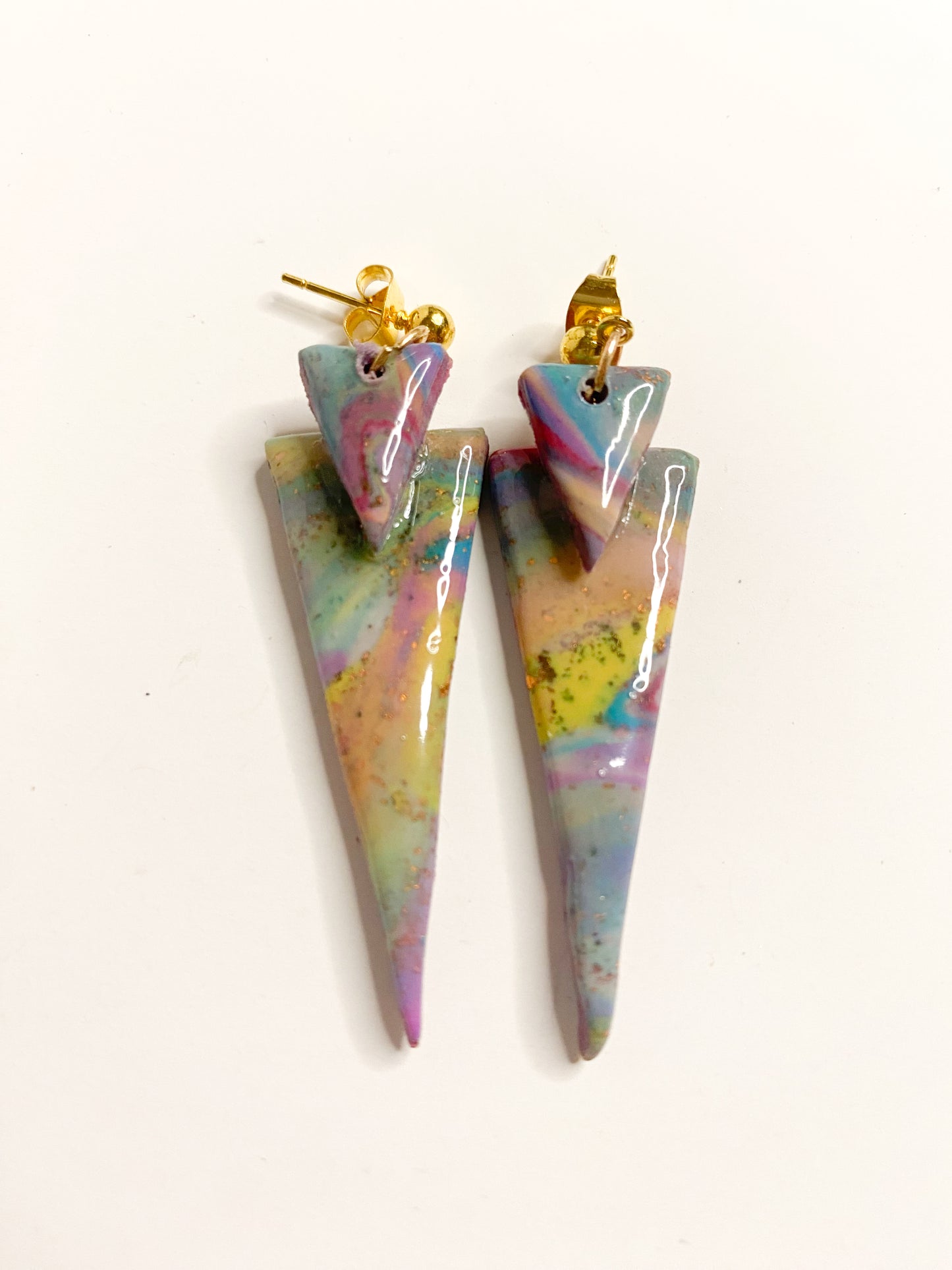 Pastel Rainbow Marble Triangle Spike Stud Earrings