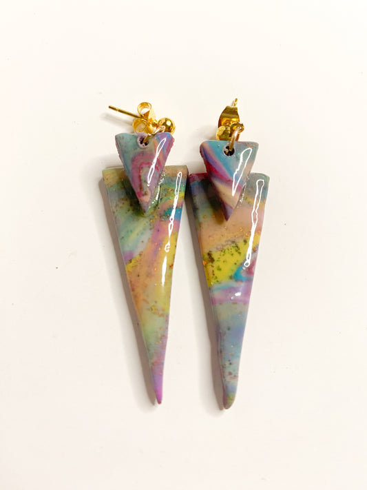 Pastel Rainbow Marble Triangle Spike Stud Earrings
